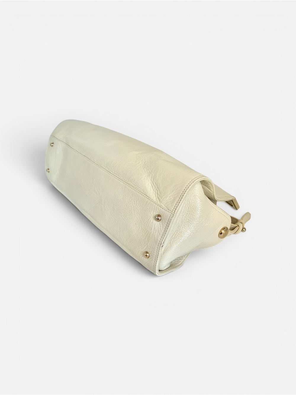 Bally White Pebbled Leather Top Handle Satchel Shoulder Bag Gold Hardware - Picture 7 of 12